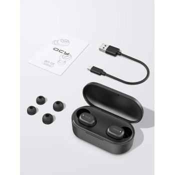 Qcy T2C True Wireless Earphones With Dual Microphone Noise Cancelling Cvc6.0 Ultra-Low Latency Hd Sound Bluetooth 5.0 Hifi Stereo In-Ear Headphone - Black