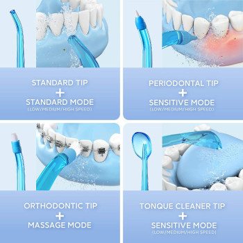 Soocas W3 Pro Portable Oral Irrigator 7 Gears + 4 Nozzle 1300 Pulsed Power Water Flosser 240Ml Detachable Water Tank Ipx7 Waterproof - Blue