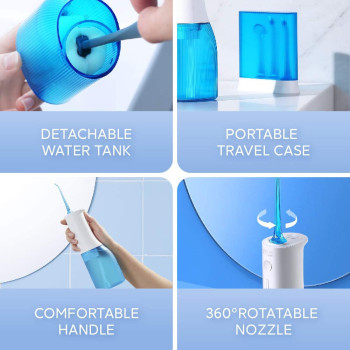 Soocas W3 Pro Portable Oral Irrigator 7 Gears + 4 Nozzle 1300 Pulsed Power Water Flosser 240Ml Detachable Water Tank Ipx7 Waterproof - Blue
