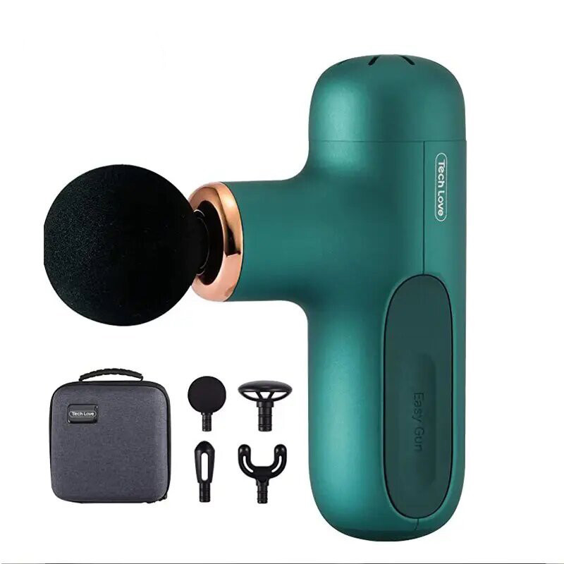 Techlove Tl2001 Mini Massager Portable Massage Gun Different Head Massager/Flat Head/Round Head/U-Type Head/Cylindrical Head Pocket Size - Green