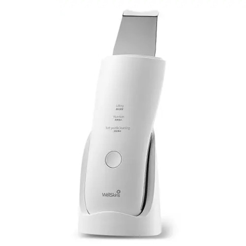 Wellskin Wx-Cj101 Ultrasonic Facial Scrubber Skin Cleaner Face Cleaning Beauty Skin Care Machine Remove Blackheads Deep Face Cleaning 25Khz - White