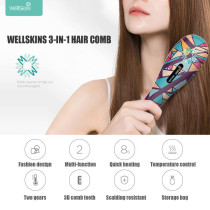 Wellskin Wx-Zf105 3In1 Electric Multi-Function Hair Straightening Comb Anti-Scalding Brush Quick Heat Curler Styling Tool Temp Control-Multi Color