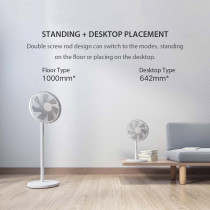 Xiaomi Mi Smart Standing Fan 2 Dual Blades Electric Fan With Bluetooth Mobile App Control & Voice Control 100 Levels Adjustable Speed 14M Wind Range Floor Fan - White