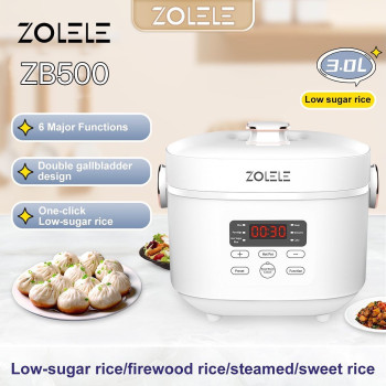 Zolele Zb500 Multifunctional Electric Rice Cooker With 3L Capacity Smart Low Sugar Rice Cooker Micro-Computer Button Double Inner Pot 700W - White