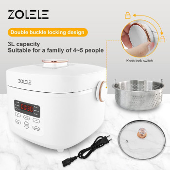 Zolele Zb500 Multifunctional Electric Rice Cooker With 3L Capacity Smart Low Sugar Rice Cooker Micro-Computer Button Double Inner Pot 700W - White