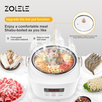 Zolele Zb500 Multifunctional Electric Rice Cooker With 3L Capacity Smart Low Sugar Rice Cooker Micro-Computer Button Double Inner Pot 700W - White
