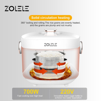 Zolele Zb500 Multifunctional Electric Rice Cooker With 3L Capacity Smart Low Sugar Rice Cooker Micro-Computer Button Double Inner Pot 700W - White