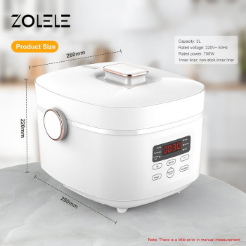 Zolele Zb500 Multifunctional Electric Rice Cooker With 3L Capacity Smart Low Sugar Rice Cooker Micro-Computer Button Double Inner Pot 700W - White
