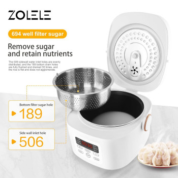Zolele Zb500 Multifunctional Electric Rice Cooker With 3L Capacity Smart Low Sugar Rice Cooker Micro-Computer Button Double Inner Pot 700W - White