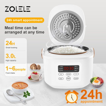 Zolele Zb500 Multifunctional Electric Rice Cooker With 3L Capacity Smart Low Sugar Rice Cooker Micro-Computer Button Double Inner Pot 700W - White
