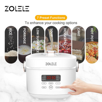 Zolele Zb500 Multifunctional Electric Rice Cooker With 3L Capacity Smart Low Sugar Rice Cooker Micro-Computer Button Double Inner Pot 700W - White