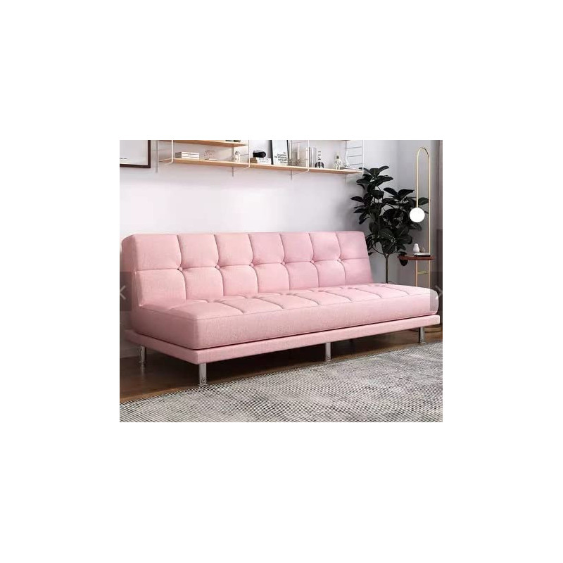 Fabric Sofa Living Room Small Apartment Modern Minimalist Bedroom Three-Seat Sofa Bed, Folding Dual-Use Sofa Bed, Pink