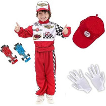 FITTO Kids Halloween Racer Cosplay Red Race Car Driver Uniform Costume Set