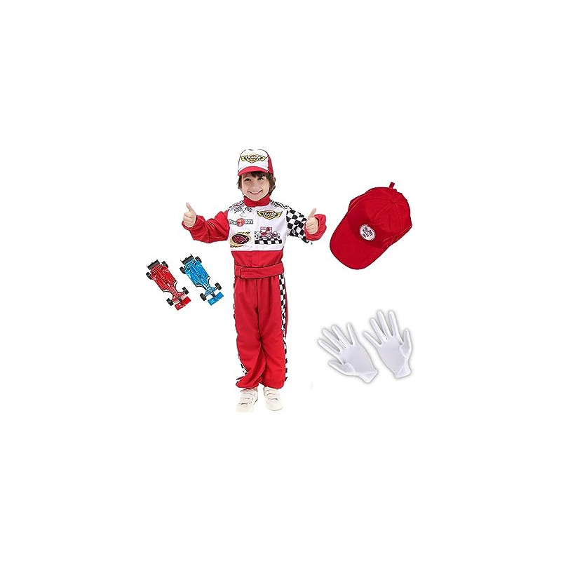 FITTO Kids Halloween Racer Cosplay Red Race Car Driver Uniform Costume Set