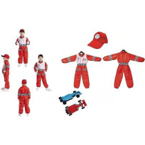 FITTO Kids Halloween Racer Cosplay Red Race Car Driver Uniform Costume Set
