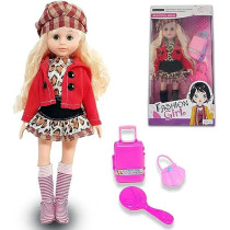 Fitto Blond Hair Poseable American Doll with Hat, Leopard Dress & Red Jacket Pretty Doll 14Inch Size with Accessories Toys For Girls