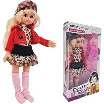 Fitto Blond Hair Poseable American Doll with Hat, Leopard Dress & Red Jacket Pretty Doll 14Inch Size with Accessories Toys For Girls
