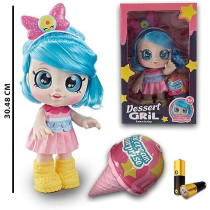 FITTO pretty stylish modern American girl doll with yellow boots, large blue eyes, blue hair with a battery, a singing doll toy with ice cream blind box surprise 12-inch toy for girls
