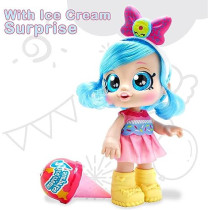 FITTO pretty stylish modern American girl doll with yellow boots, large blue eyes, blue hair with a battery, a singing doll toy with ice cream blind box surprise 12-inch toy for girls