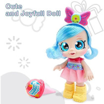 FITTO pretty stylish modern American girl doll with yellow boots, large blue eyes, blue hair with a battery, a singing doll toy with ice cream blind box surprise 12-inch toy for girls