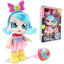 FITTO pretty stylish modern American girl doll with yellow boots, large blue eyes, blue hair with a battery, a singing doll toy with ice cream blind box surprise 12-inch toy for girls