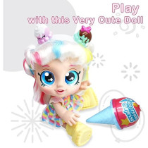 FITTO pretty stylish modern American girl doll with yellow boots, large blue eyes, unicorn-colored hair with a battery, a singing doll toy ice cream blind box surprise 12-inch toy for girls