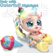 FITTO pretty stylish modern American girl doll with yellow boots, large blue eyes, unicorn-colored hair with a battery, a singing doll toy ice cream blind box surprise 12-inch toy for girls