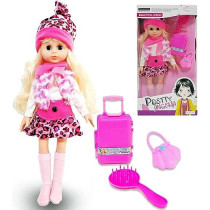 Fitto Blond Hair Poseable American Doll with Pink Hat & Pink Shawl Pretty Doll 14Inch Size with Accessories Toys For Girls