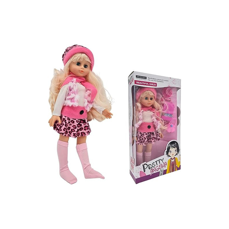 Fitto Blond Hair Poseable American Doll with Pink Hat & Pink Shawl Pretty Doll 14Inch Size with Accessories Toys For Girls