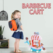 FITTO Food Truck for Kids, Barbecue Toy Cart Play Set for Kids, Pretend Play Toys for Girls, Educational Barbecue Trolley Truck with Music & Lighting Toys for Kids, Red