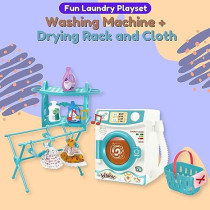 FITTO Kids Washing machine playset, Realistic Pretend Play Appliance For Kids, clothes with basket and clothes hanging rack, interactive educational toy, Gift for Boys Girls Age 3+, Blue