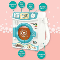 FITTO Kids Washing machine playset, Realistic Pretend Play Appliance For Kids, clothes with basket and clothes hanging rack, interactive educational toy, Gift for Boys Girls Age 3+, Blue
