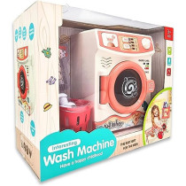 FITTO Kids Washing machine playset, Kids play pretend washer, clothes with basket and clothes hanging rack, interactive educational toy, Gift for Boys Girls Age 3+, Pink