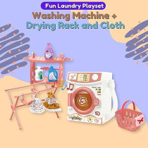 FITTO Kids Washing machine playset, Kids play pretend washer, clothes with basket and clothes hanging rack, interactive educational toy, Gift for Boys Girls Age 3+, Pink