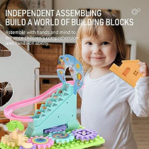 Fitto Stem Penguin Crank Ladder Roller Coaster Blue, Pink, Brown & Green Toy, with Swing Tree & Pink Slide Small Figure Toy Manual Rocker Arm Toy Wheels Toy For Boys & Girls