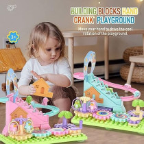 Fitto Stem Penguin Crank Ladder Roller Coaster Blue, Pink, Brown & Green Toy, with Swing Tree & Pink Slide Small Figure Toy Manual Rocker Arm Toy Wheels Toy For Boys & Girls