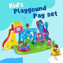 Fitto Playground Station Playset, Stimulates Imagination Creativity Teamplay, with 3 Dolls, Swings, Slides, Multicolour Toys Set