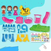Fitto Playground Station Playset, Stimulates Imagination Creativity Teamplay, with 3 Dolls, Swings, Slides, Multicolour Toys Set