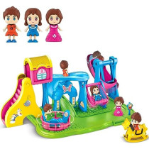 Fitto Playground Station Playset, Stimulates Imagination Creativity Teamplay, with 3 Dolls, Swings, Slides, Multicolour Toys Set
