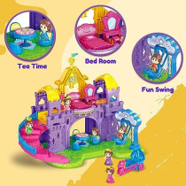 Fitto Princess Mini Castle Dollhouse with 4 Rooms Small 2 Storey Castle Houses Playset with 2 Dolls Furniture 1 Horse Carriage multicolour