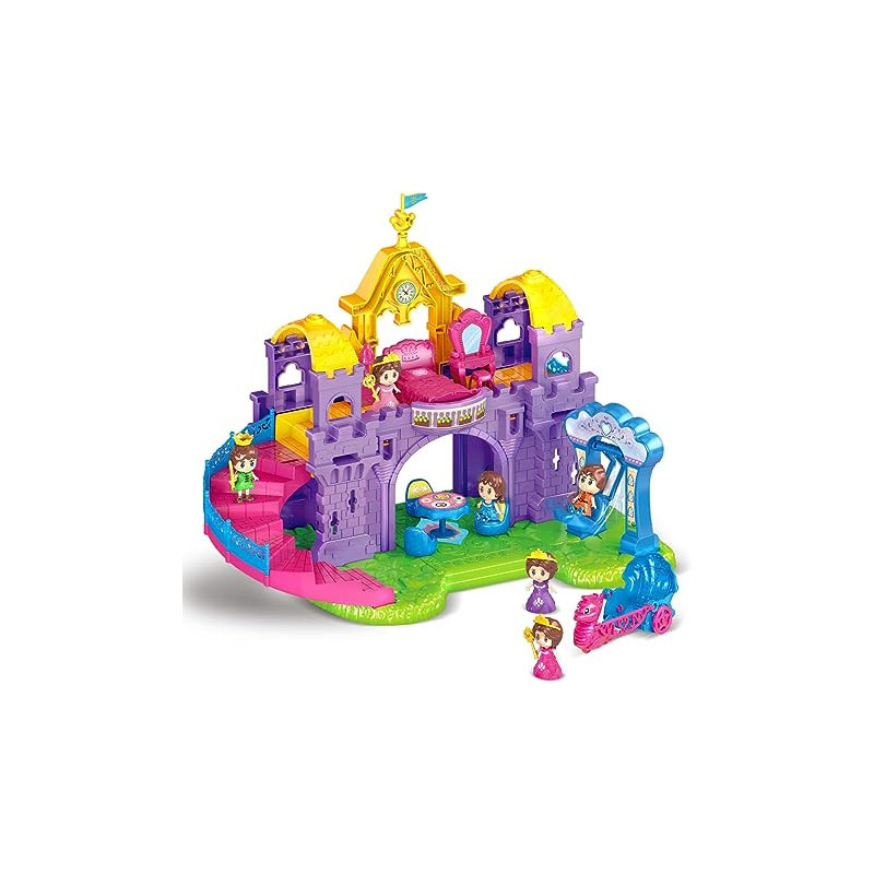 Fitto Princess Mini Castle Dollhouse with 4 Rooms Small 2 Storey Castle Houses Playset with 2 Dolls Furniture 1 Horse Carriage multicolour