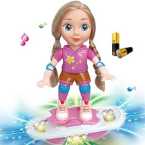 Fitto Magical Cute Pink Doll with Skating Board, Dancing Toy with Light and Music