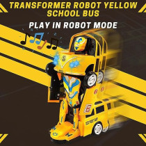 Fitto 2 In 1 Transformer School Bus Transform Automatically From Robot Mode To School Bus Mode with Light and Music