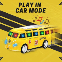 Fitto 2 In 1 Transformer School Bus Transform Automatically From Robot Mode To School Bus Mode with Light and Music