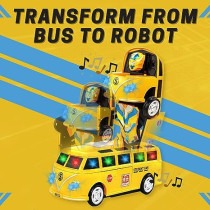 Fitto 2 In 1 Transformer School Bus Transform Automatically From Robot Mode To School Bus Mode with Light and Music
