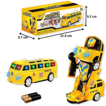 Fitto 2 In 1 Transformer School Bus Transform Automatically From Robot Mode To School Bus Mode with Light and Music