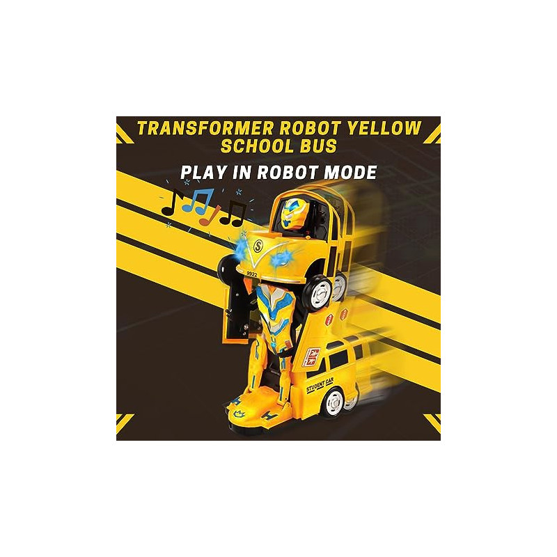 Fitto 2 In 1 Transformer School Bus Transform Automatically From Robot Mode To School Bus Mode with Light and Music