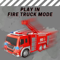 Fitto 2 In 1 Transformer Firefighter Truck Transform Automatically From Robot Mode To Fire Truck Mode with Light and Music