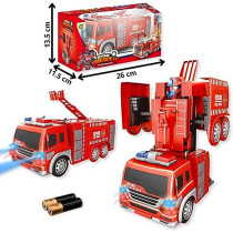 Fitto 2 In 1 Transformer Firefighter Truck Transform Automatically From Robot Mode To Fire Truck Mode with Light and Music