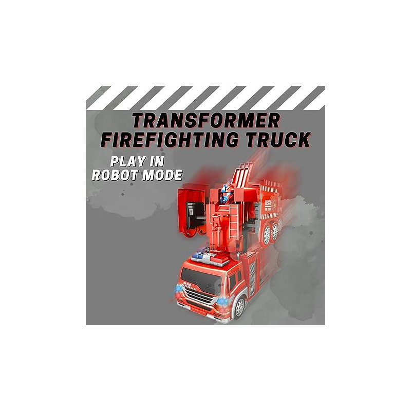 Fitto 2 In 1 Transformer Firefighter Truck Transform Automatically From Robot Mode To Fire Truck Mode with Light and Music